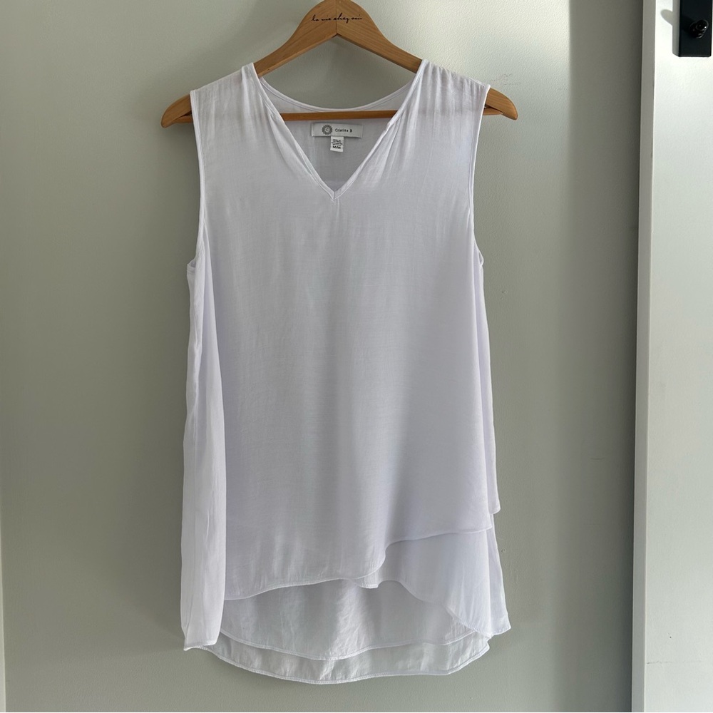 Flowy White Sleeveless Blouse Top Oversized Medium